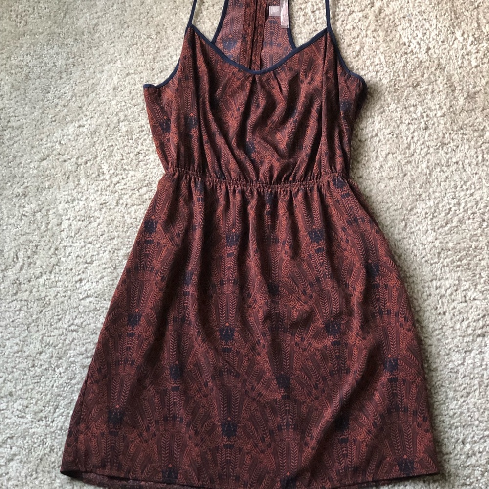 Burnt orange/navy a-line dress w/ button detail -M